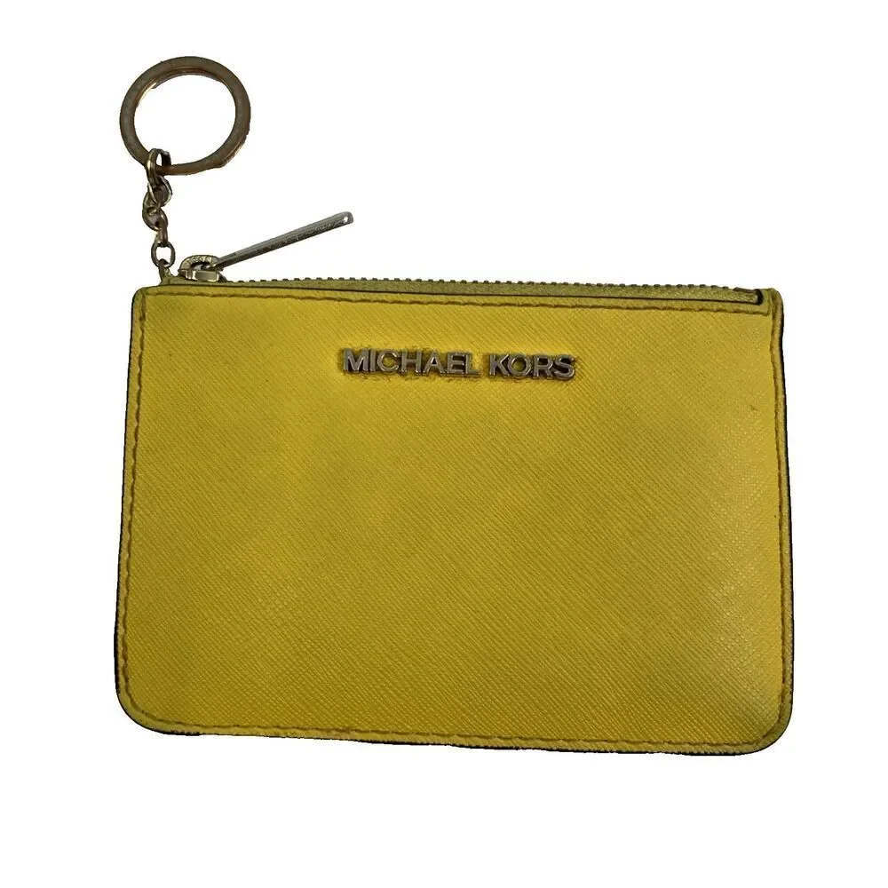 Michael Kors Jet Set Travel Saffiano Leather Coin‎ Pouch Yellow Small Key Zip